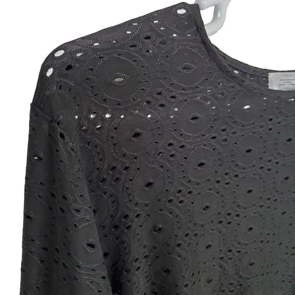 Shannon Ford Size 3X Top Peek-A-Boo Eyelet Liquid Jersey Knit Ruffle Sleeves - Picture 4 of 8